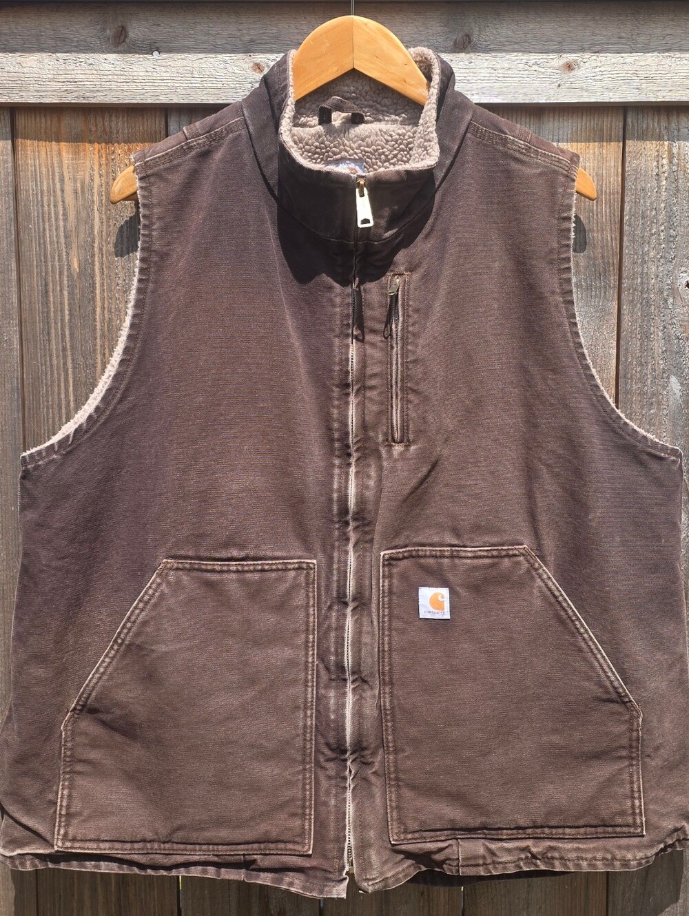 Carhartt Womens Vest  Duck Canvas Sherpa Lined Full Zip Brown Size XL WV001 DKB